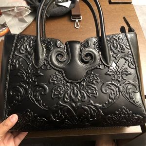 Floral Print Black Handbag